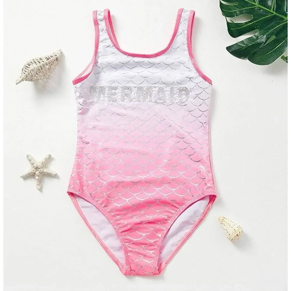 Worn Once Toddler Girls Mermaid Sequin Embellished Swimsuit Bathing Suit - Sz 3T